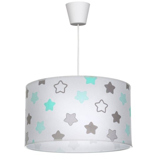OUTLET -30% Lampa Wisząca Dziecięca Abażur Wzór Gwiazdki na Białym tle