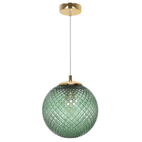 Lampa wisząca CANNES, sufitowa, pojedynczy żyrandol, zielony kryształ, kula, nad stół, glamour