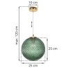Lampa wisząca CANNES, pojedyncza, kryształowa szklana kula, zielona, złote dodatki, elegancka