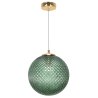 Lampa wisząca CANNES, pojedyncza, kryształowa szklana kula, zielona, złote dodatki, elegancka