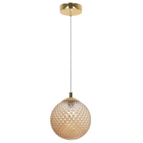 Lampa wisząca CANNES, sufitowa, żyrandol glamour, pojedyncza miodowa kula, kryształ, 15cm