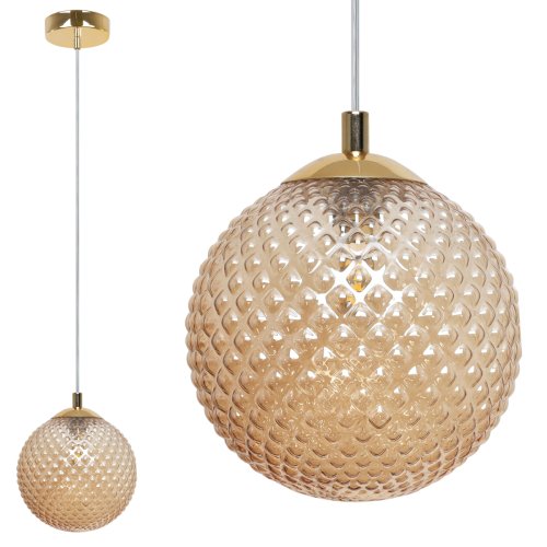 Lampa wisząca CANNES, sufitowa, żyrandol glamour, pojedyncza miodowa kula, kryształ, 15cm