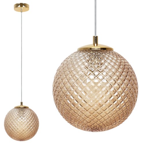Lampa wisząca CANNES, sufitowa, pojedyncza, miodowy kryształ, kula glamour do salonu, jadalni