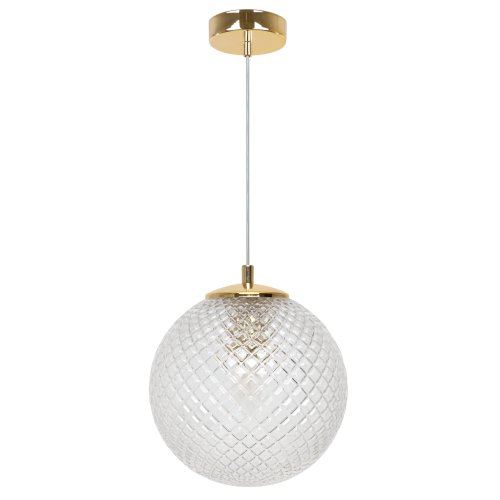 Lampa wisząca CANNES, sufitowa, przezroczysta kryształowa kula glamour, złote akcenty, 20cm