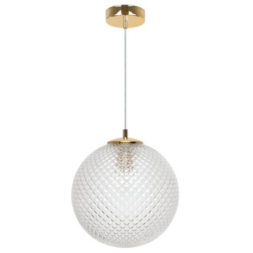 Lampa wisząca CANNES, sufitowa, pojedyncza, przezroczysta kryształowa kula, złota podsufitka