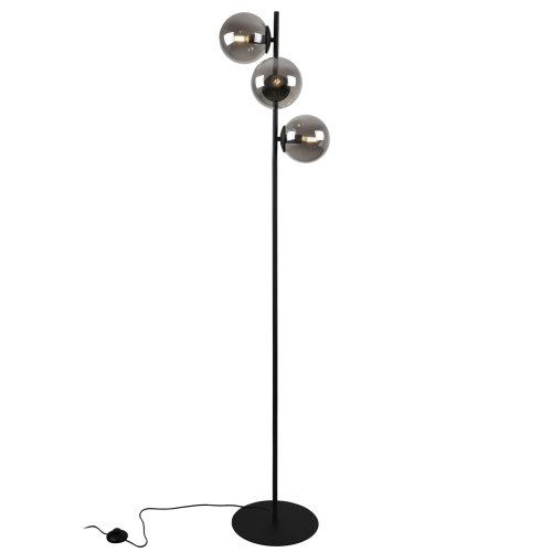 Lampa stojąca podłogowa SIENA, czarna, grafitowe szkło, potrójna, loft, do salonu, pokoju, sypialni