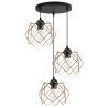 Lampa wisząca sufitowa STELLA, potrójny żyrandol z okrągłą listwą, czarny, złote klosze, styl loft