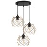 Lampa wisząca sufitowa STELLA, potrójny żyrandol z okrągłą listwą, czarny, złote klosze, styl loft