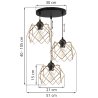 Lampa wisząca sufitowa STELLA, potrójny żyrandol z okrągłą listwą, czarny, złote klosze, styl loft