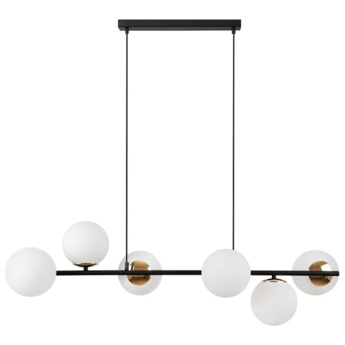 Lampa wisząca SIENA, sufitowa, czarny długi żyrandol loft typu listwa, białe szklane kule, nad stół