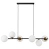 Lampa wisząca SIENA, sufitowa, czarny długi żyrandol loft typu listwa, białe szklane kule, nad stół