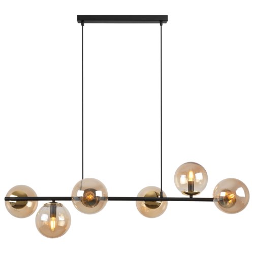 Lampa sufitowa SIENA, czarny żyrandol listwa ze złotymi dodatkami, szklane miodowe kule loft, E14