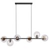 Lampa wisząca SIENA, sufitowa, czarna listwa do kuchni i salonu, szklane przezroczyste kule, 6xE14