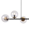 Lampa wisząca SIENA, sufitowa, czarna listwa do kuchni i salonu, szklane przezroczyste kule, 6xE14