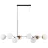 Lampa sufitowa SIENA, wisząca, żyrandol loft, czarno-złota konstrukcja, białe kule ze szkła, 8xE14