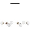 Lampa sufitowa SIENA, wisząca, żyrandol loft, czarno-złota konstrukcja, białe kule ze szkła, 8xE14