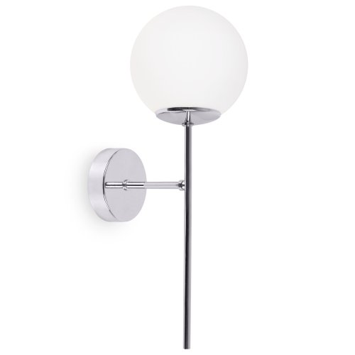 Lampa typu kinkiet SIENA, ścienna, sufitowa, konstrukcja chrom, biały klosz w kształcie kuli, styl loft, E14