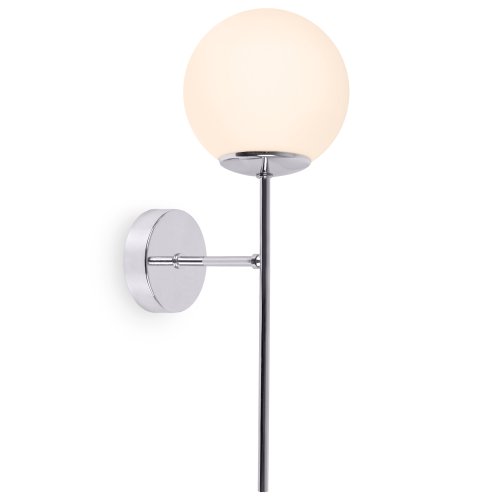 Lampa typu kinkiet SIENA, ścienna, sufitowa, konstrukcja chrom, biały klosz w kształcie kuli, styl loft, E14