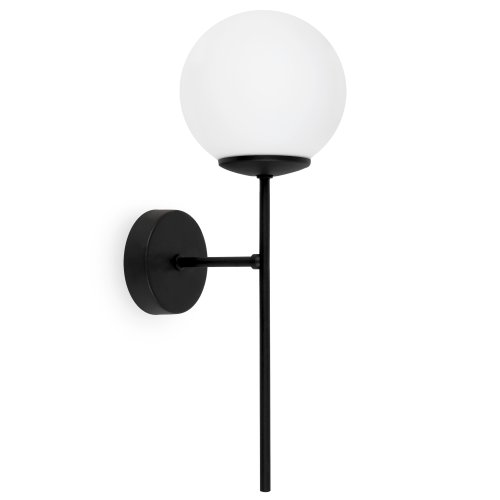 Czarny kinkiet ścienny SIENA, lampa loft z białym kulistym kloszem, do łazienki, kuchni, pokoju, salonu, 1xE14