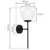 Czarny kinkiet ścienny SIENA, lampa loft z białym kulistym kloszem, do łazienki, kuchni, pokoju, salonu, 1xE14