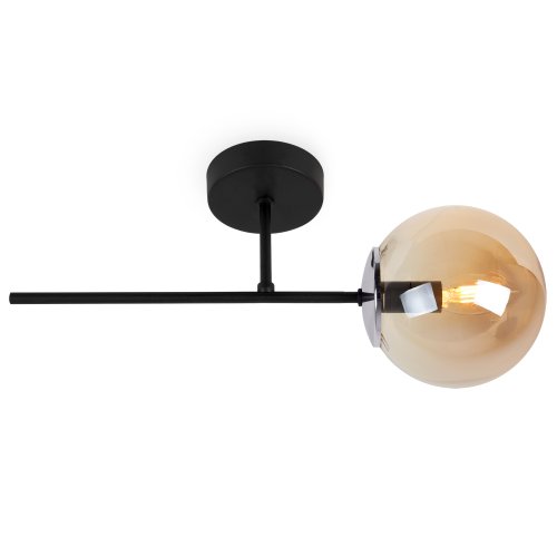 Kinkiet SIENA, czarny plafon ścienny loft, chromowane dodatki glamour, miodowe szkło, kula, gwint E14