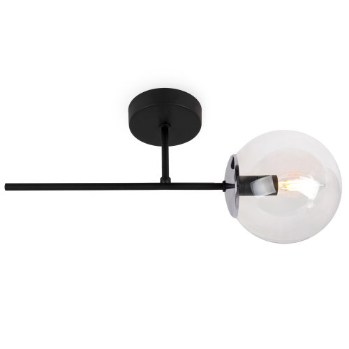 Lampa typu kinkiet SIENA, czarny plafon ścienny, sufitowy, srebrne akcenty glamour, szklany klosz kula