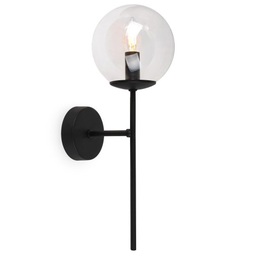 Lampa ścienna SIENA, czarny kinkiet ścienny sufitowy, plafon loft z przezroczystym szklanym kloszem, kula