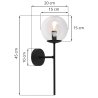 Lampa ścienna SIENA, czarny kinkiet ścienny sufitowy, plafon loft z przezroczystym szklanym kloszem, kula