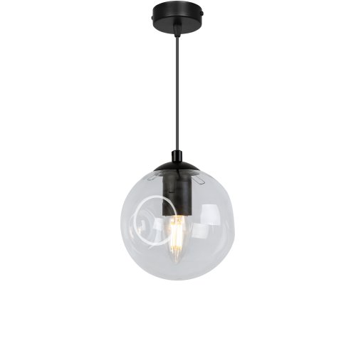 Regulowana lampa wisząca, klosz kula 14 cm, przeźroczyste szkło, dekoracyjne wgniecenia w szkle, E27