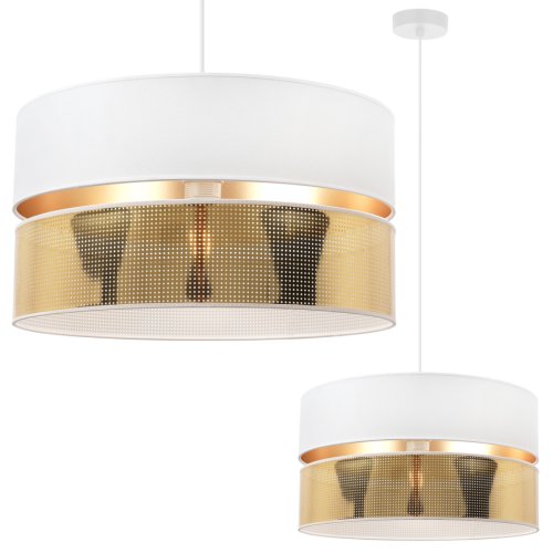 Lampa sufitowa wisząca z abażurem ASTI, pojedyncza, biała ze złotym wnętrzem, do eleganckiego salonu