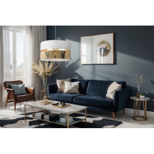 Lampa sufitowa wisząca z abażurem ASTI, pojedyncza, biała ze złotym wnętrzem, do eleganckiego salonu