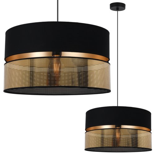 Lampa sufitowa wisząca czarna ASTI, podwójny ażurowy abażur, nad stół do jadalni, salonu, do sypialni