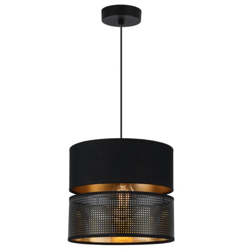 Lampa sufitowa wisząca ASTI, żyrandol z abażurem z siatki, kolor czarny ze złotym środkiem, glamour