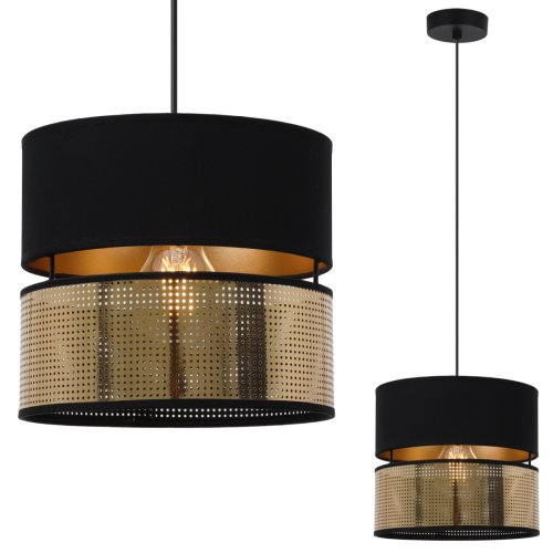 Lampa sufitowa wisząca z podwójnym czarnym abażurem ASTI, ażurowa tkanina, styl nowoczesny, 20cm