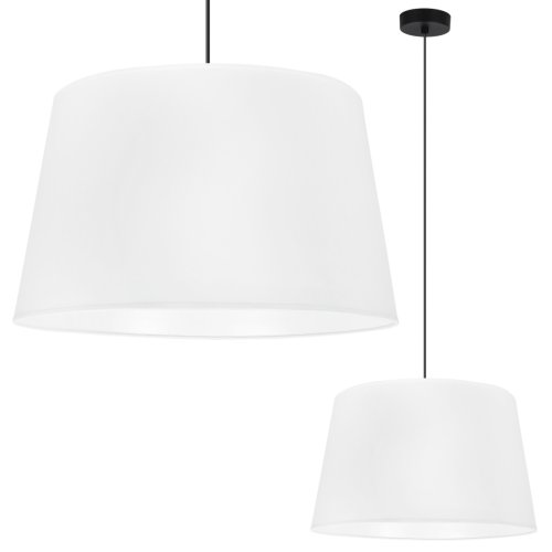 Lampa sufitowa wisząca biała GAJA, żyrandol z bawełnianym abażurem, duży stożek nad stół, wyspę