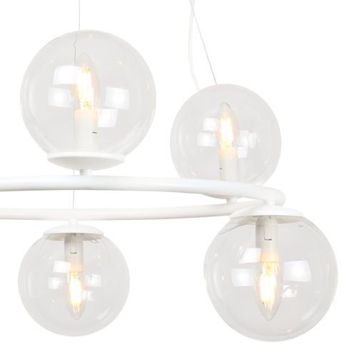 Lampa sufitowa wisząca żyrandol AURA, biała obręcz, przezroczyste szklane klosze, do kuchni, salonu