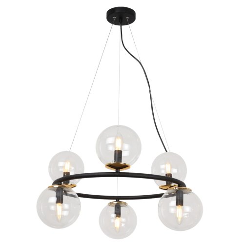 Lampa sufitowa wisząca AURA, żyrandol ring kule, bezbarwne klosze, do salonu i jadalni, 6 źródeł