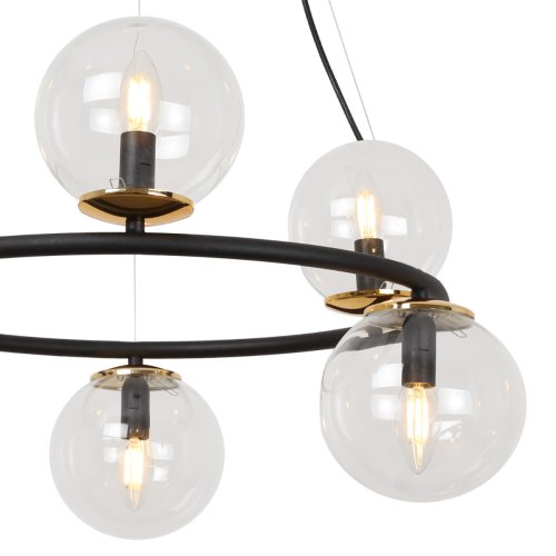 Lampa sufitowa wisząca AURA, żyrandol ring kule, bezbarwne klosze, do salonu i jadalni, 6 źródeł