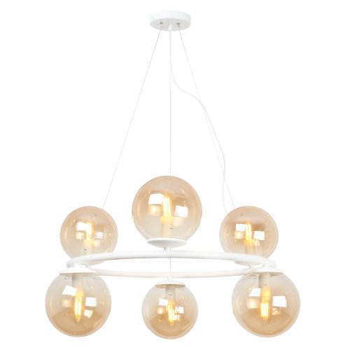 Lampa sufitowa wisząca żyrandol AURA, topazowe szklane kule, do kuchni, jadalni, salonu, 6xE14