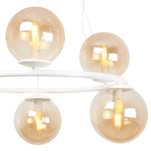 Lampa sufitowa wisząca żyrandol AURA, topazowe szklane kule, do kuchni, jadalni, salonu, 6xE14