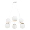 Lampa sufitowa wisząca żyrandol AURA, biała obręcz ze złotymi akcentami, szklane kule, styl loft