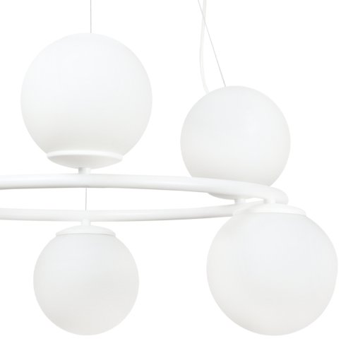 Lampa sufitowa wisząca AURA, duży żyrandol ring w kolorze białym, nowoczesny, 6 źródeł światła