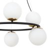 Lampa sufitowa wisząca AURA, czarno-złota konstrukcja, białe szklane kule, styl nowoczesny
