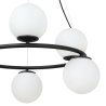 Lampa sufitowa wisząca AURA, czarna, żyrandol typu ring, sześć białych szklanych kloszy, E14