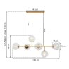 Lampa sufitowa wisząca SIENA, złoty długi żyrandol ze szklanymi kloszami w kształcie kuli, 6 źródeł