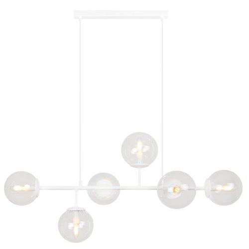 Lampa sufitowa wisząca SIENA, biały żyrandol ze szklanymi kloszami, bezbarwne kule, molekularny