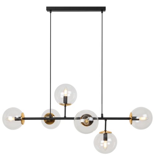 Lampa sufitowa wisząca SIENA, czarno-złoty żyrandol typu listwa, szklane kule, nowoczesny glamour