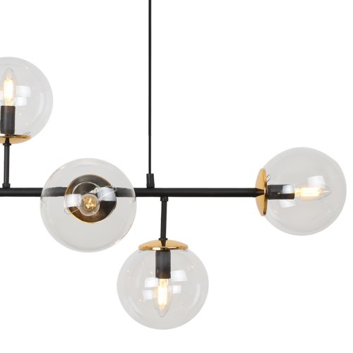 Lampa sufitowa wisząca SIENA, czarno-złoty żyrandol typu listwa, szklane kule, nowoczesny glamour