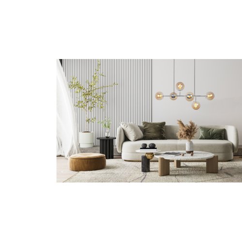 Lampa sufitowa wisząca żyrandol SIENA, listwa chrom, miodowe kule, nad stół do salonu i jadalni