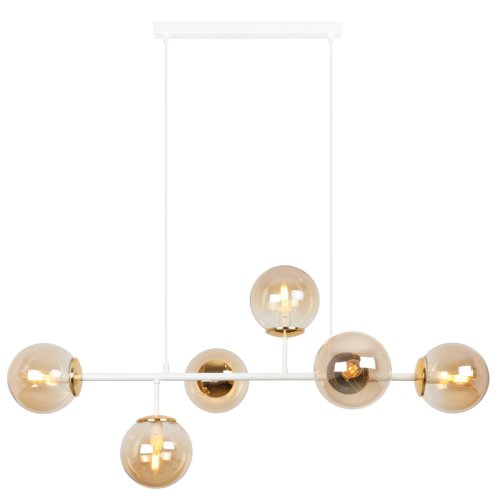 Lampa sufitowa wisząca SIENA, długi żyrandol ze złotymi akcentami, miodowe szkło, nad stół i wyspę